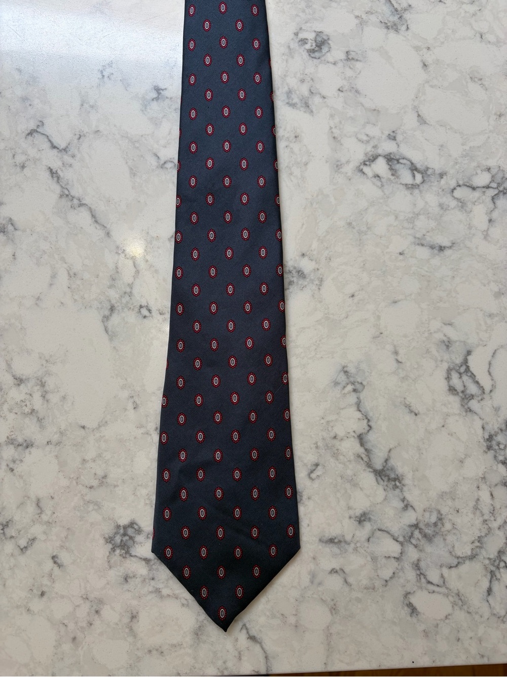 Vtg Christian Dior Monsieur Silk Tie Navy Blue Red Geometric Medallion Foulard